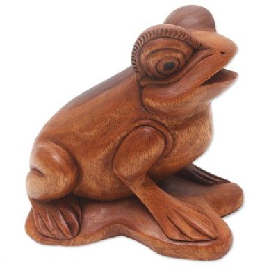 Alternate image for Handcrafted Suar Wood Frog Sculpture Jump Around