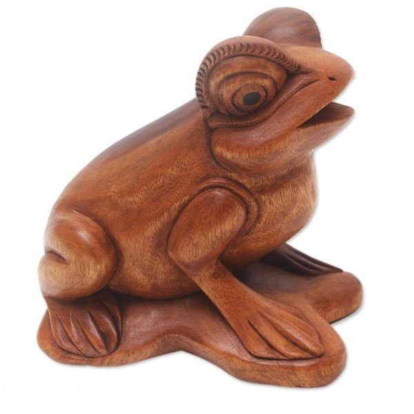 Alternate image for Handcrafted Suar Wood Frog Sculpture Jump Around