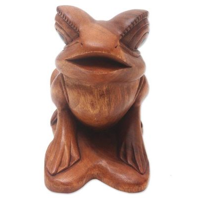 Alternate image for Handcrafted Suar Wood Frog Sculpture Jump Around