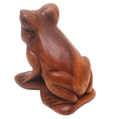 Alternate image for Handcrafted Suar Wood Frog Sculpture Jump Around