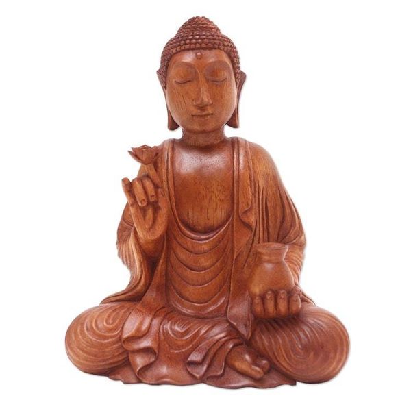 Alternate image for Hand Made Suar Wood Buddha Sculpture Holy Pitcher