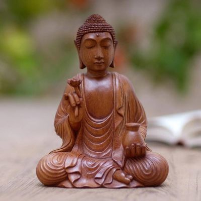 Alternate image for Hand Made Suar Wood Buddha Sculpture Holy Pitcher
