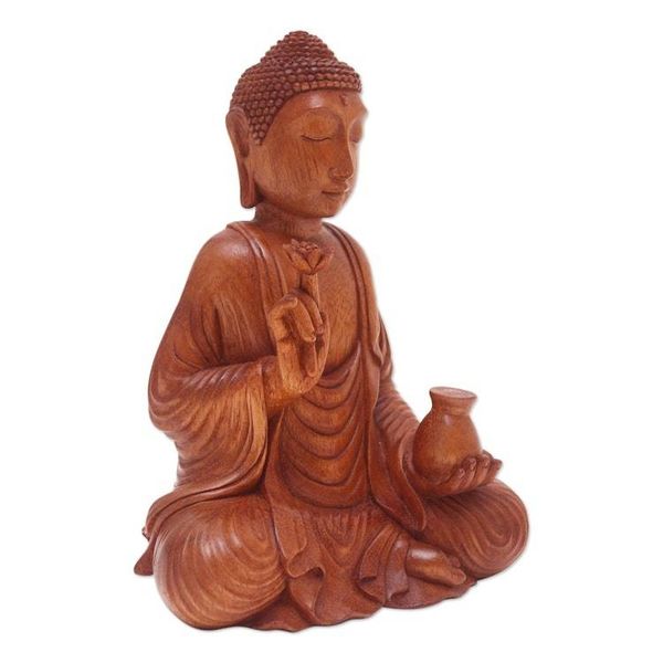 Alternate image for Hand Made Suar Wood Buddha Sculpture Holy Pitcher
