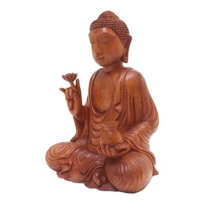 Alternate image for Hand Made Suar Wood Buddha Sculpture Holy Pitcher