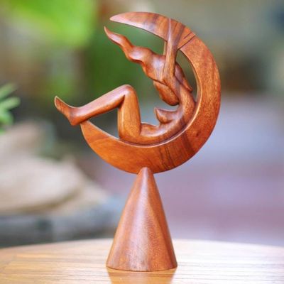 Alternate image for Handcrafted Indonesian Wood Sculpture The Moon Goddess I