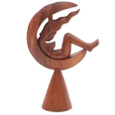 Alternate image for Handcrafted Indonesian Wood Sculpture The Moon Goddess I