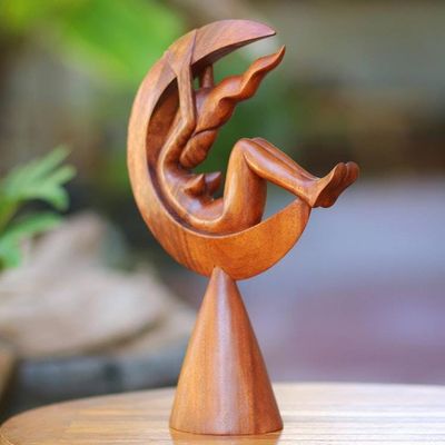 Alternate image for Handcrafted Indonesian Wood Sculpture The Moon Goddess I