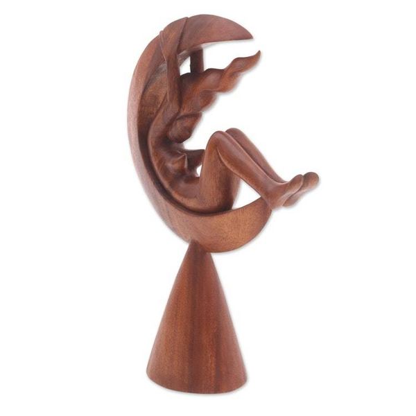 Alternate image for Handcrafted Indonesian Wood Sculpture The Moon Goddess I