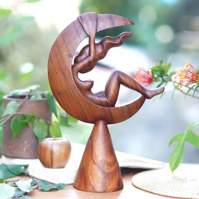 Alternate image for Handcrafted Indonesian Wood Sculpture The Moon Goddess I