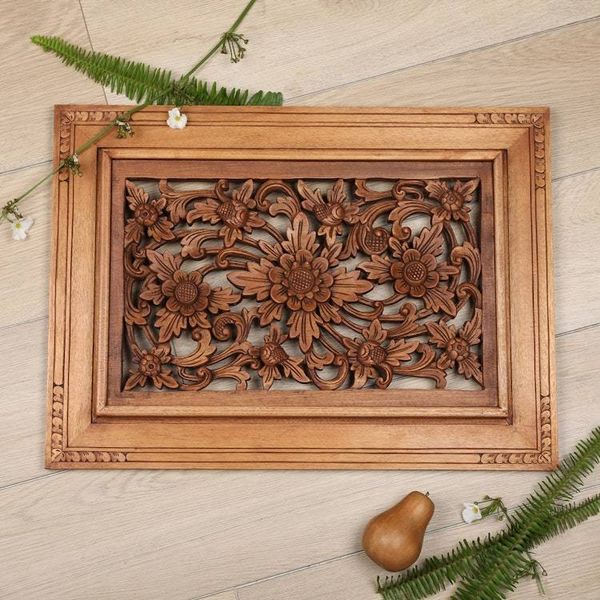 Alternate image for Handcrafted Floral Wood Relief Panel Flower of Joy