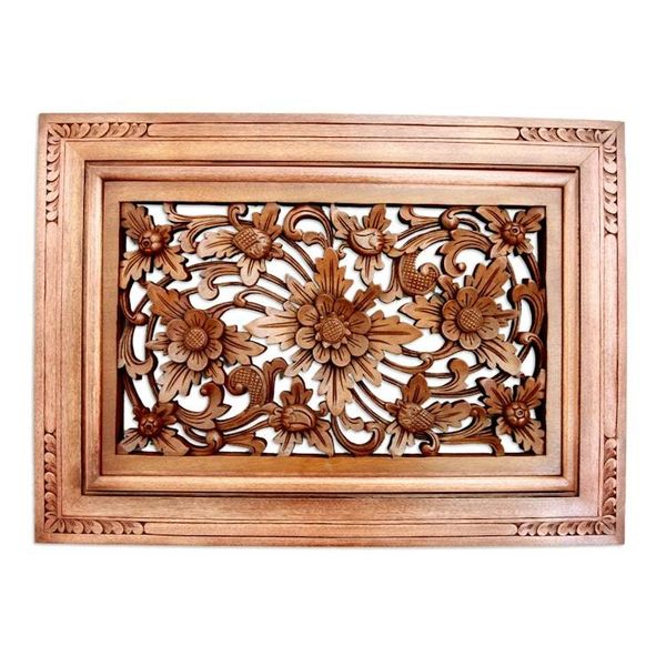 Alternate image for Handcrafted Floral Wood Relief Panel Flower of Joy
