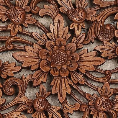 Alternate image for Handcrafted Floral Wood Relief Panel Flower of Joy