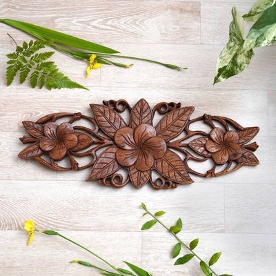 Alternate image for Plumeria Blossoms Wall Sculpture from Bali Three Plumeria Blossoms