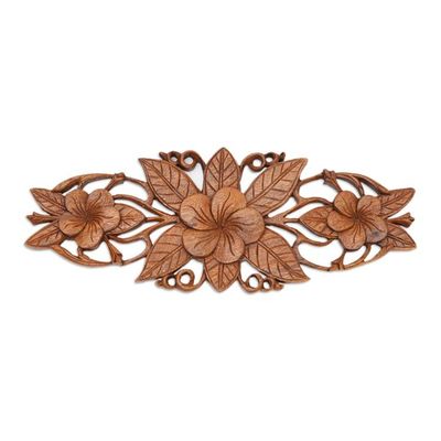 Alternate image for Plumeria Blossoms Wall Sculpture from Bali Three Plumeria Blossoms