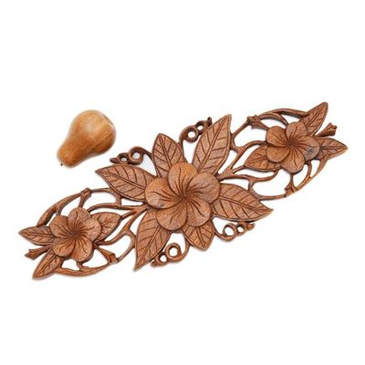 Alternate image for Plumeria Blossoms Wall Sculpture from Bali Three Plumeria Blossoms
