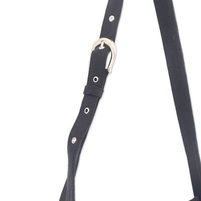Alternate image for Constellation Motif Leather Shoulder Bag in Black from Bali Black Java Stars
