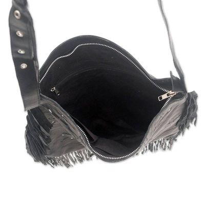 Alternate image for Constellation Motif Leather Shoulder Bag in Black from Bali Black Java Stars