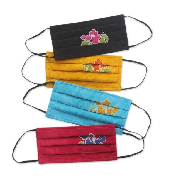 Alternate image for 4 Handmade Hibiscus Batik 2-Layer Face Masks from Bali Island Hibiscus