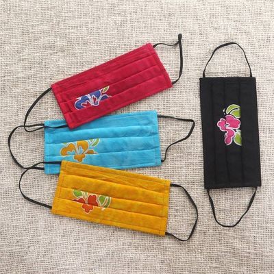 Alternate image for 4 Handmade Hibiscus Batik 2-Layer Face Masks from Bali Island Hibiscus