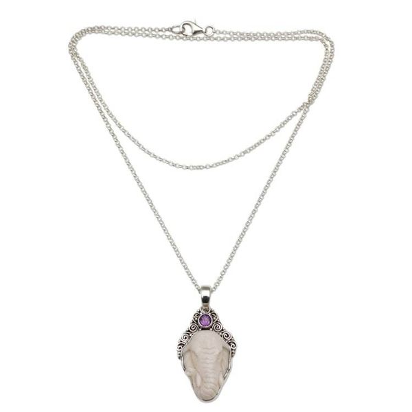 Alternate image for Amethyst Elephant Pendant Necklace from Bali Elephant Emergence