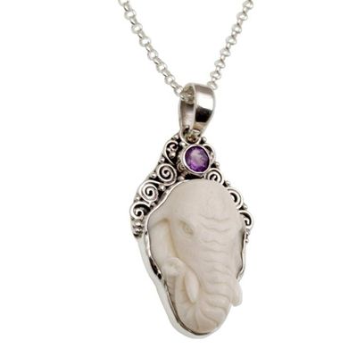 Alternate image for Amethyst Elephant Pendant Necklace from Bali Elephant Emergence