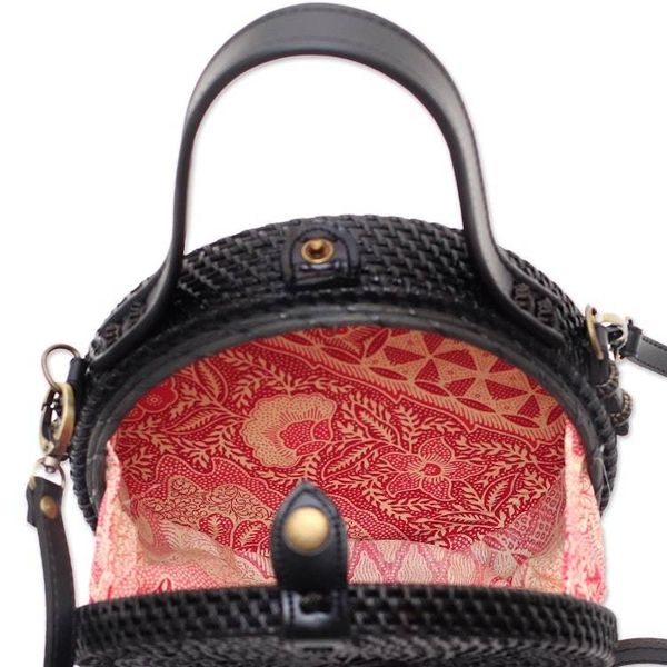 Alternate image for Black Round Woven Bamboo Shoulder Bag or Handbag Pitch Black