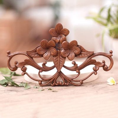Alternate image for Handmade Floral Wood Relief Panel from Indonesia Frangipani Garland