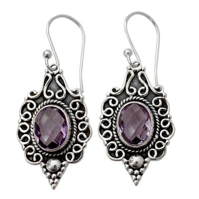 Alternate image for Four Carat Amethyst Dangle Earrings in Sterling Silver Baroque Lilac