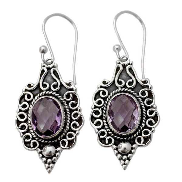Alternate image for Four Carat Amethyst Dangle Earrings in Sterling Silver Baroque Lilac