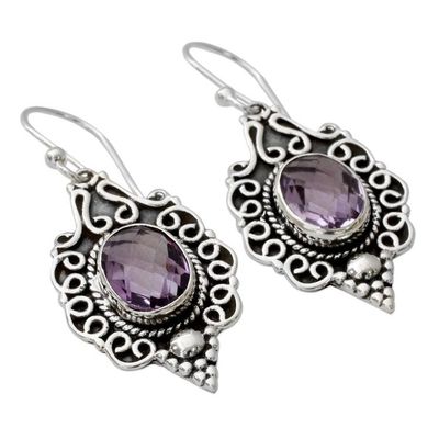 Alternate image for Four Carat Amethyst Dangle Earrings in Sterling Silver Baroque Lilac