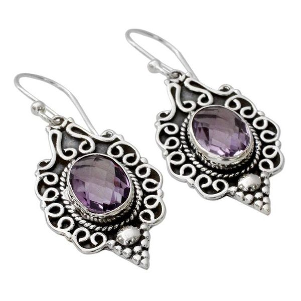 Alternate image for Four Carat Amethyst Dangle Earrings in Sterling Silver Baroque Lilac