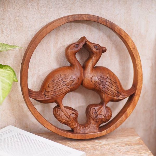 Alternate image for Duck-Themed Suar Wood Relief Panel Kiss Me More