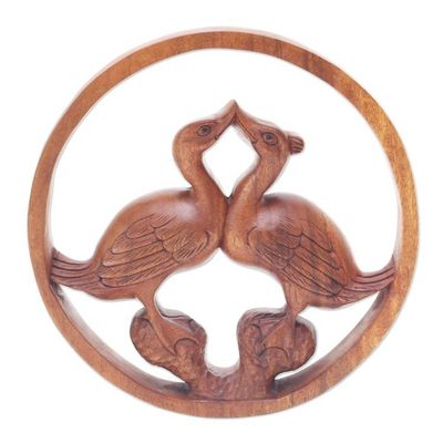 Alternate image for Duck-Themed Suar Wood Relief Panel Kiss Me More