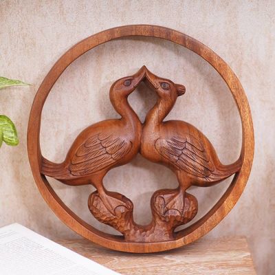 Alternate image for Duck-Themed Suar Wood Relief Panel Kiss Me More