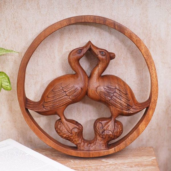 Alternate image for Duck-Themed Suar Wood Relief Panel Kiss Me More