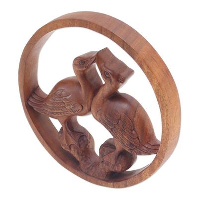 Alternate image for Duck-Themed Suar Wood Relief Panel Kiss Me More
