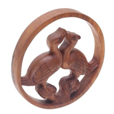 Alternate image for Duck-Themed Suar Wood Relief Panel Kiss Me More