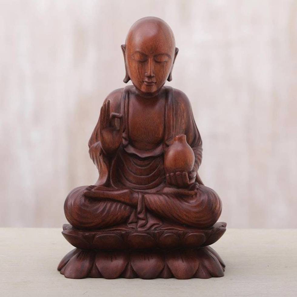 Hand Crafted Balinese Suar Wood Buddha Meditation Statuette 'Vitarka Buddha'