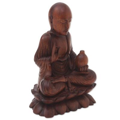 Alternate image for Hand Crafted Balinese Suar Wood Buddha Meditation Statuette Vitarka Buddha