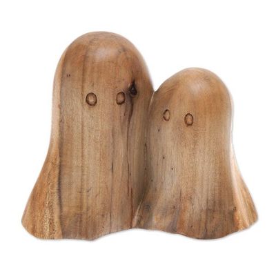 Alternate image for Hand-Carved Halloween-Themed Hibiscus Wood Ghost Sculpture Halloween Family