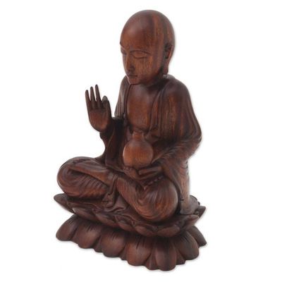 Alternate image for Hand Crafted Balinese Suar Wood Buddha Meditation Statuette Vitarka Buddha