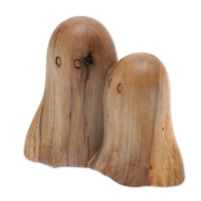 Alternate image for Hand-Carved Halloween-Themed Hibiscus Wood Ghost Sculpture Halloween Family