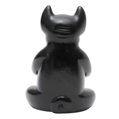 Alternate image for Hand-Carved Black Suar Wood French Bulldog Sculpture Gratitude at Night