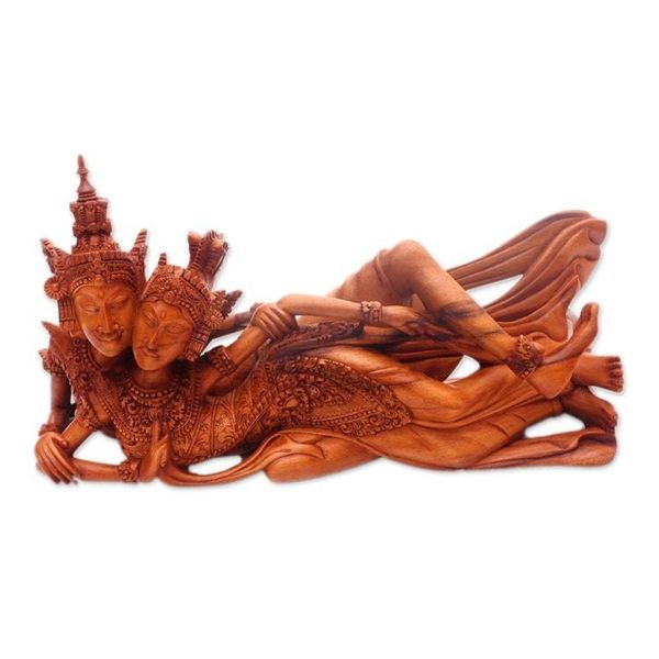 Alternate image for Hand-Carved Rama and Sita Sculpture from Bali Rama and Sita Reclining