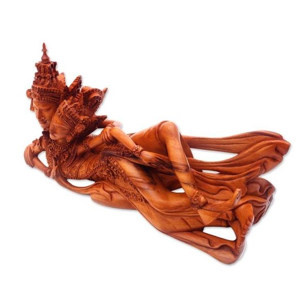 Alternate image for Hand-Carved Rama and Sita Sculpture from Bali Rama and Sita Reclining
