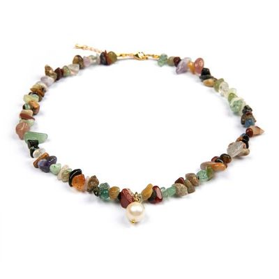 Alternate image for Gold-Accented Agate Cultured Pearl Beaded Pendant Necklace Coral Beauty