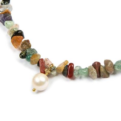 Alternate image for Gold-Accented Agate Cultured Pearl Beaded Pendant Necklace Coral Beauty
