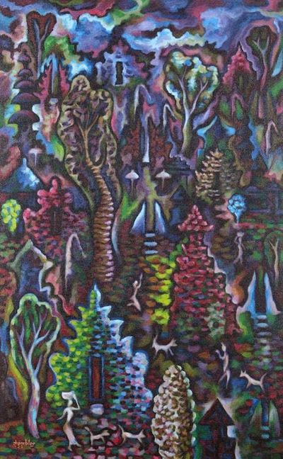 Primary image for World Peace Project Signed Unstretched Painting Khayangan Tiga Temple