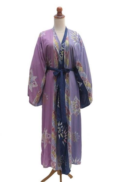 Alternate image for Hand-Stamped Purple and Navy Rayon Robe Lilac Star