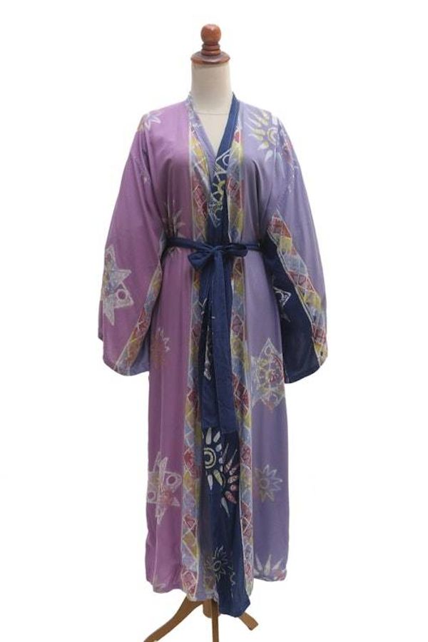 Alternate image for Hand-Stamped Purple and Navy Rayon Robe Lilac Star